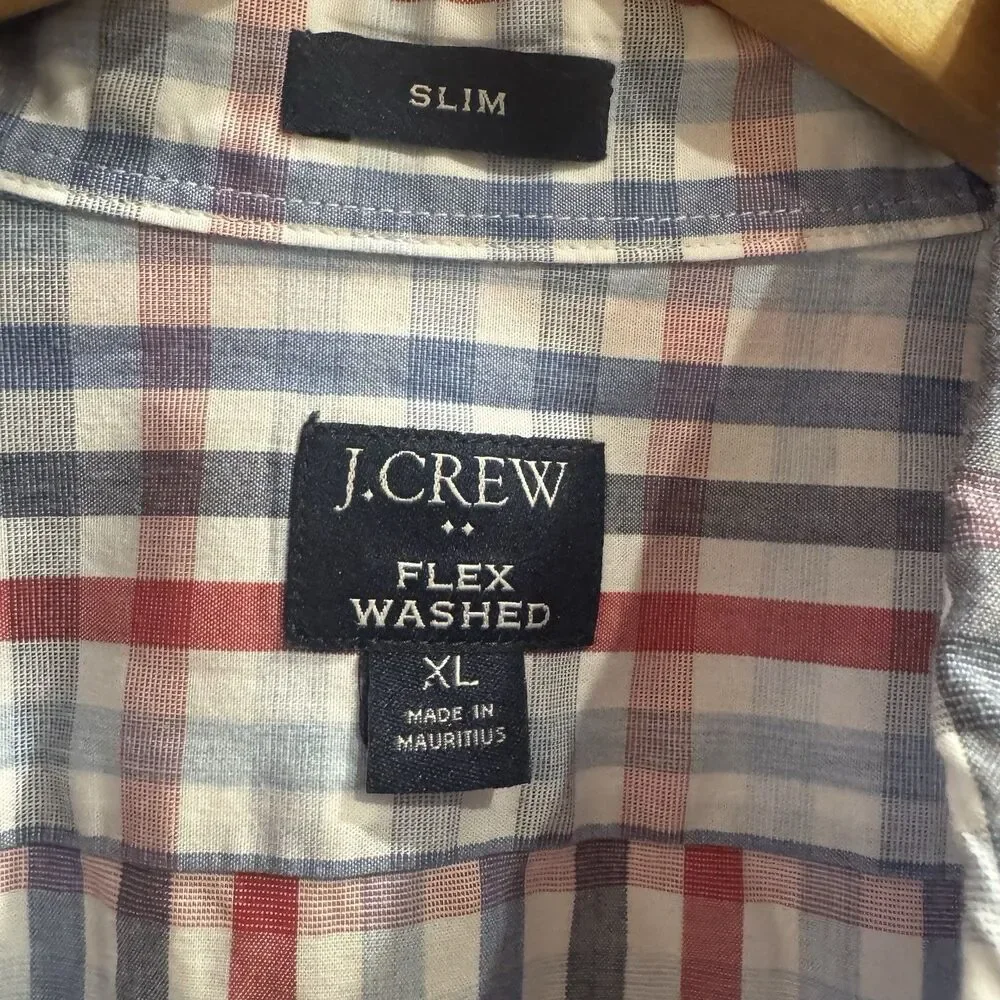 J.Crew Flex Washed Plaid Button Down Shirt Red Blue White Gingham Shirt XL